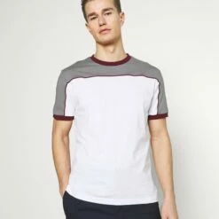 Pier One Hombre Camiseta Estampada - Grey/white/bordeaux