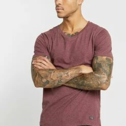 Pier One Camiseta Básica - Mottled Bordeaux, Hombre