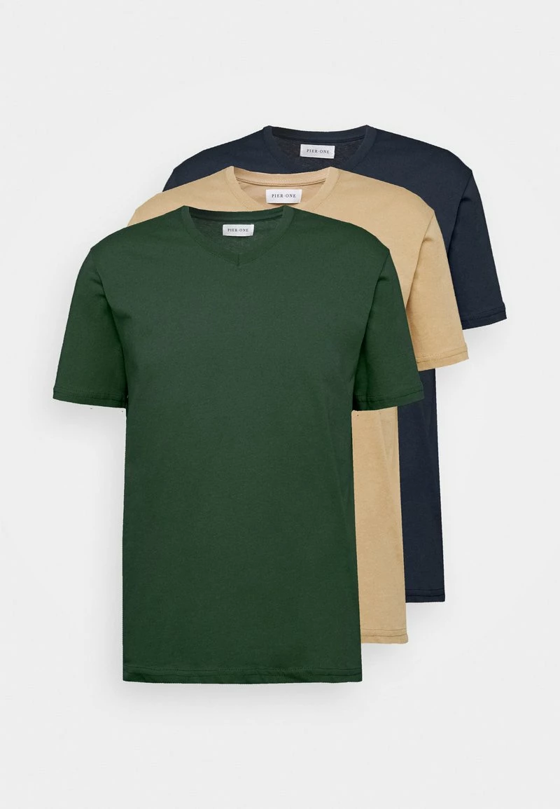 Pier One Hombre 3 PACK - Camiseta Básica - Khaki/tan/dark Blue - Imagen 7