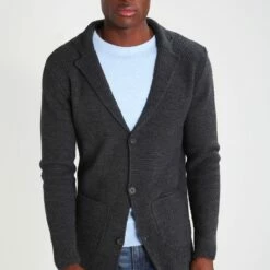 Pier One Chaqueta De Punto - Mottled Dark Grey, Hombre