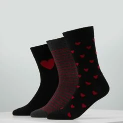 Pier One Hombre VALENTINES 3 PACK - Calcetines - Black/dark Red
