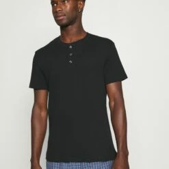 Pier One Hombre LOUNGE HENLEY TEE - Camiseta De Pijama - Black