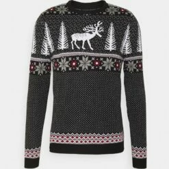 Pier One Hombre WINTERY CHRISTMAS JUMPER - Jersey De Punto - Black