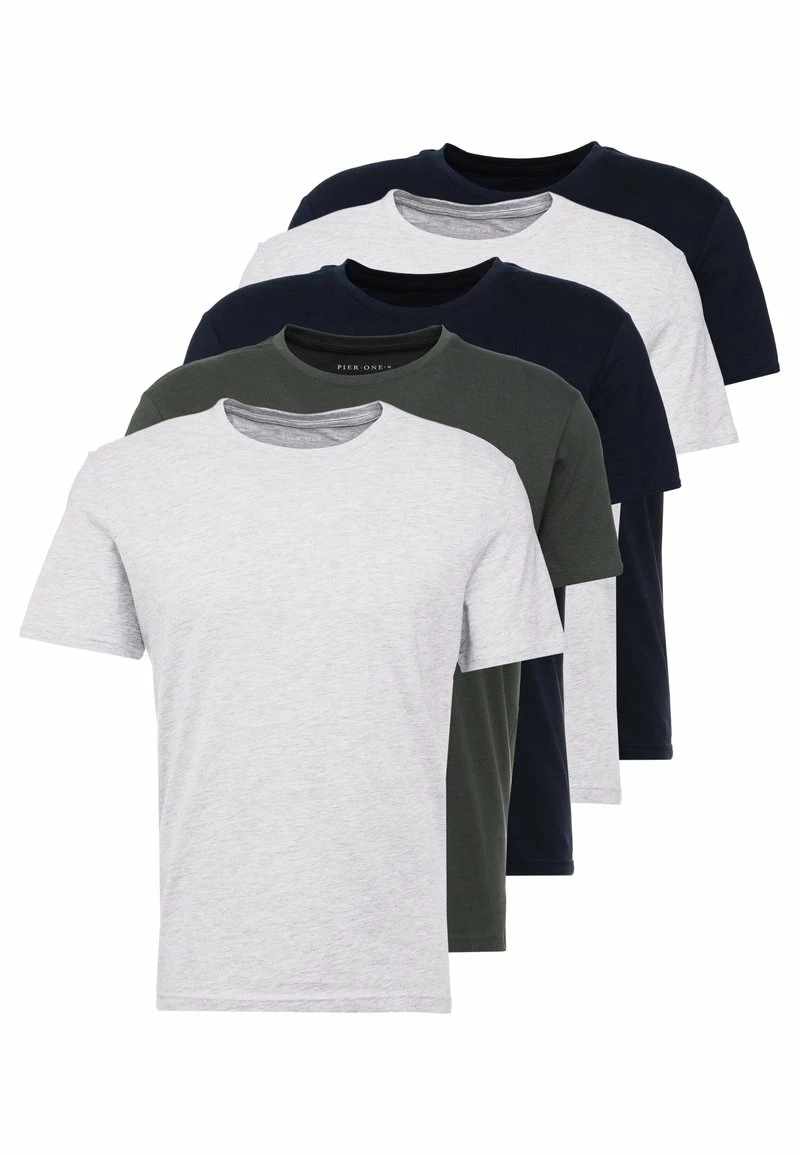 Pier One Hombre 5 PACK - Camiseta Básica - Dark Blue/grey/khaki - Imagen 7