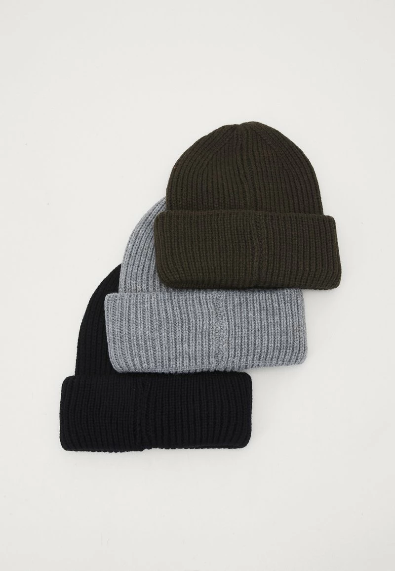 Pier One Unisexo 3 PACK UNISEX - Gorro - Black/grey/khaki - Imagen 2