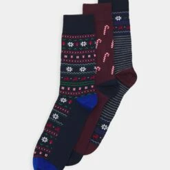 Pier One Hombre XMAS GIFT BOX 3 PACK - Calcetines - Dark Blue/bordeaux/red