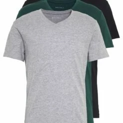 Pier One Hombre 3 PACK - Camiseta Básica - Black, Grey, Green