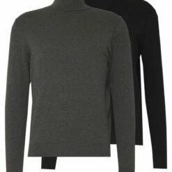 Pier One Hombre 2 PACK - Jersey De Punto - Black/mottled Dark Grey