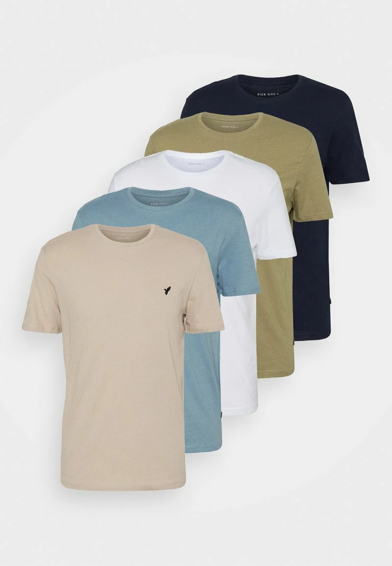 Pier One Hombre WITH BIRD STRAIGHT 5 PACK - Camiseta Básica - Beige/white/light Blue - Imagen 8