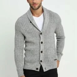 Pier One Chaqueta De Punto - Mottled Dark Grey, Hombre
