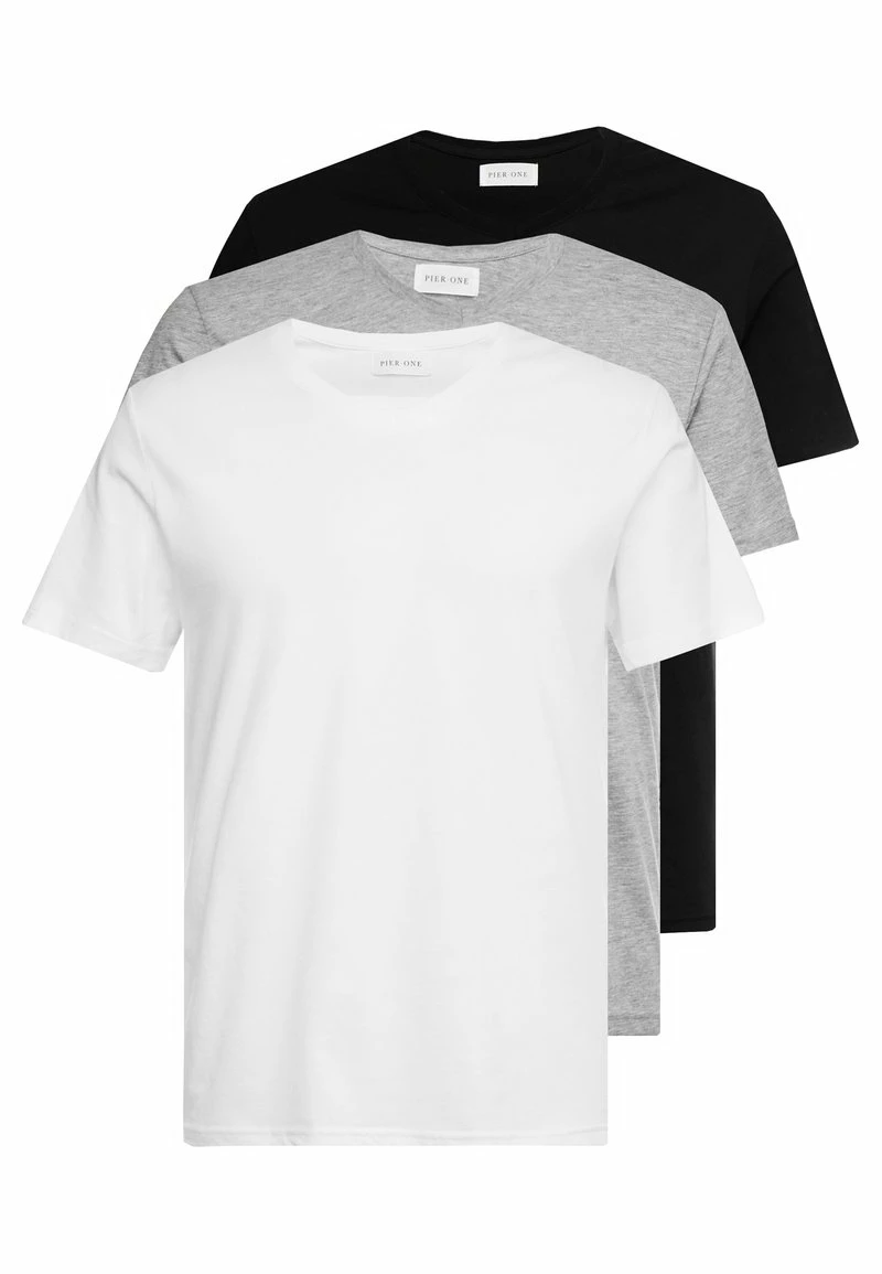 Pier One Hombre 3 PACK - Camiseta Básica - White/black/light Grey - Imagen 6