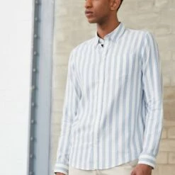 Pier One Hombre Camisa - Light Blue/white
