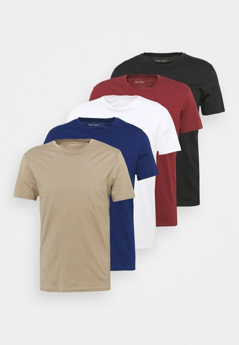 Pier One Hombre 5 PACK - Camiseta Básica - White/black/bordeaux - Imagen 9