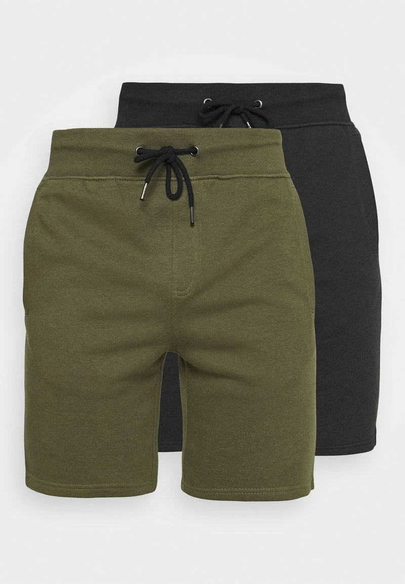 Pier One Hombre 2 PACK - Shorts - Black/olive - Imagen 5