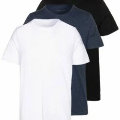 Pier One 3 PACK - Camiseta Básica - Black/white/blue, Hombre