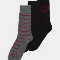 Pier One Hombre VALENTINES SOCK 3 PACK - Calcetines - Black/red/mottled Grey