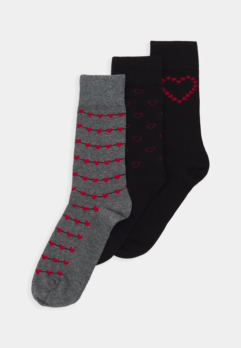 Pier One Hombre VALENTINES SOCK 3 PACK - Calcetines - Black/red/mottled Grey