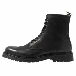 Pier One Hombre LEATHER - Botines Con Cordones - Black
