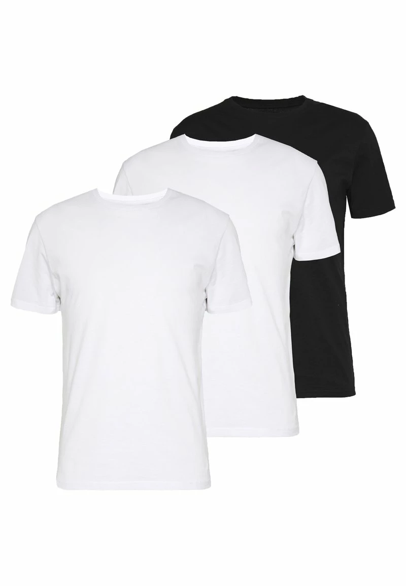 Pier One Hombre 3 PACK - Camiseta Básica - Black/ White