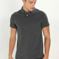 Pier One Polo - Dark Grey Melange, Hombre