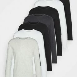 Pier One Hombre 7 PACK - Camiseta De Manga Larga - Mottled Light Grey/white/mottled Dark Grey