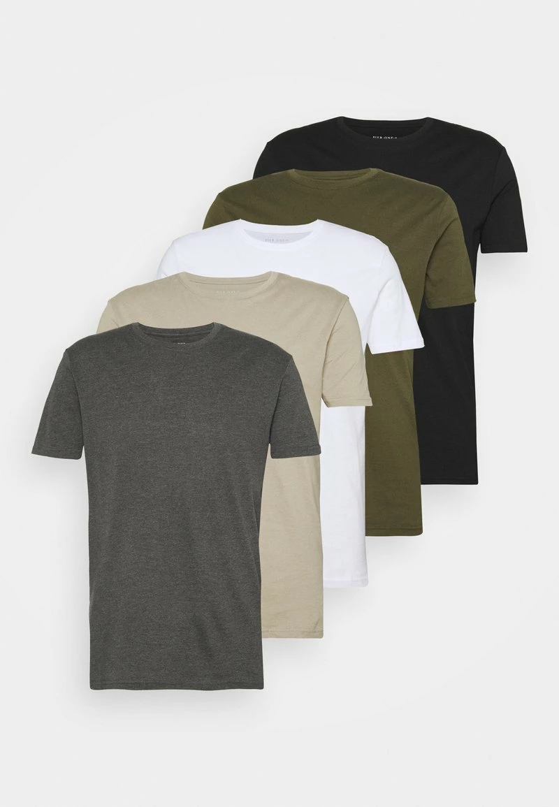 Pier One Hombre 5 PACK - Camiseta Básica - White/dark Grey/black - Imagen 6