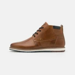 Pier One Hombre LEATHER - Botines Con Cordones - Cognac
