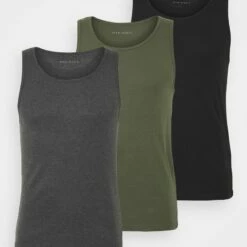 Pier One Hombre 3 PACK - Camiseta Interior - Black/khaki/mottled Dark Grey