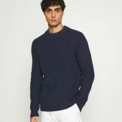 Pier One CHUNKY MOCKNECK JUMPER - Jersey De Punto - Dark Blue, Hombre