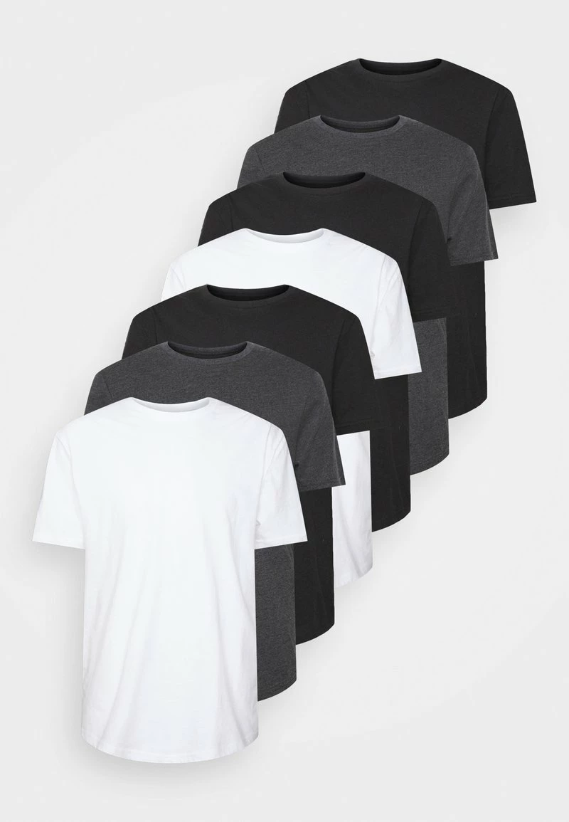 Pier One Hombre 7 PACK - Camiseta Básica - Mottled Dark Grey/white/black
