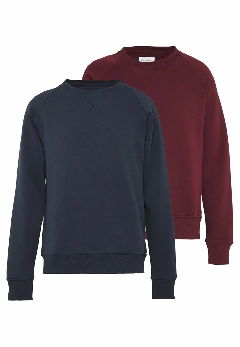 Pier One Hombre 2er Pack CREW NECK - Sudadera - Dark Blue/bordeaux